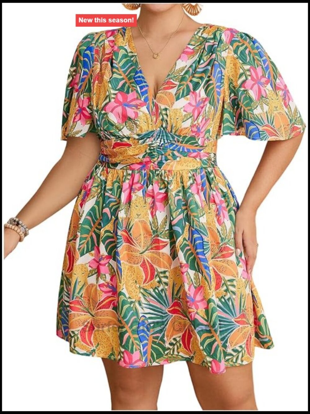 Plus Size V Neck Ruffle Short Dress Summer Floral